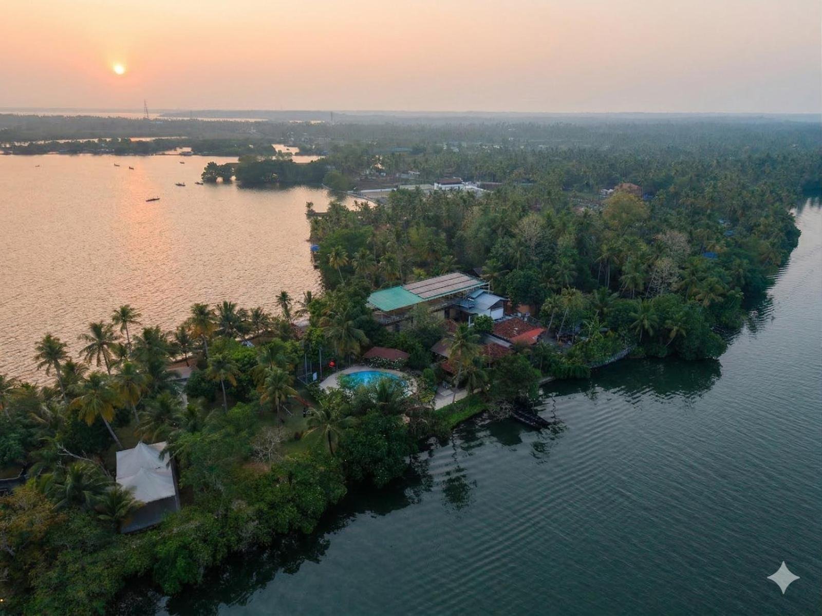 Aerial view of Munroe Island backwaters